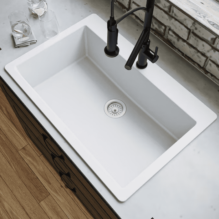 Drop-In 33-In X 22-In White Quartz Single Bowl 1-Hole Kitchen Sink - Image 4