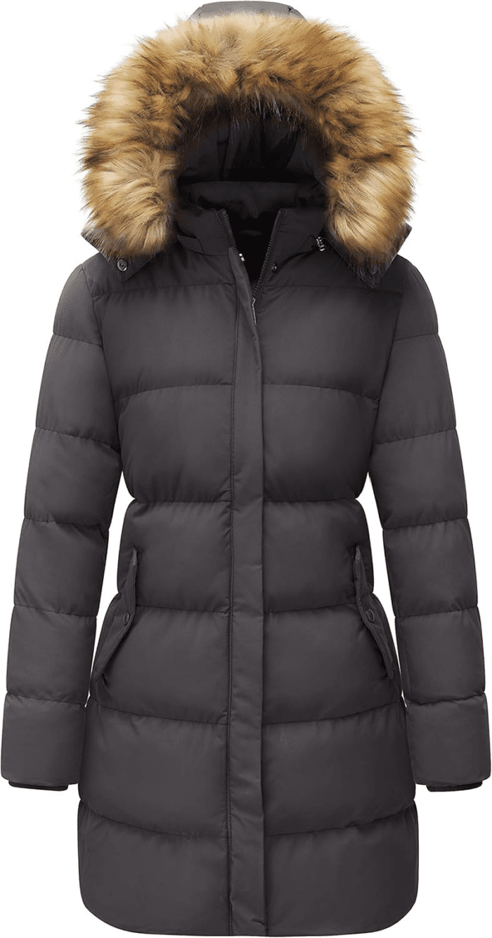 Women'S Winter Thicken Puffer Coat Warm Jacket with Faux Fur Removable Hood