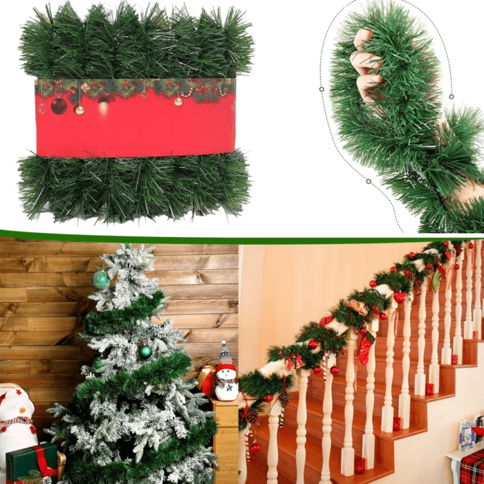 1Pc Christmas Green Tinsel Garland Artificial Vine Xmas Tree Hanging Ornament for 2024 Navidad Party DIY Decor Supplies - Image 2