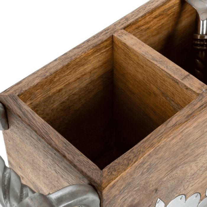 Brown Wood 3-Compartment Freestanding Utensil Crock - Image 4