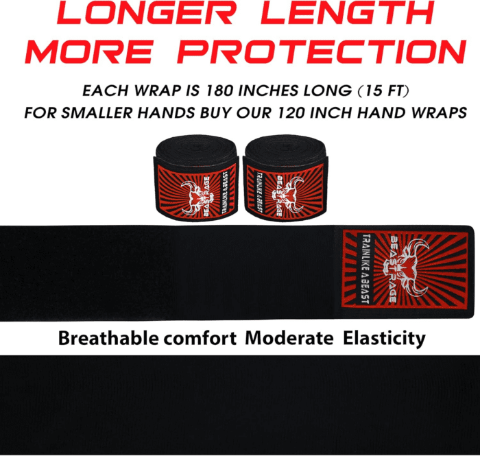 Boxing Hand Wraps for MMA Kickboxing Wrist Wraps Professional Adult 180" Semi-Elastic Martial Arts Inner Gloves Heavy Bag Handwraps Muay Thai Thumb Straps - Image 9