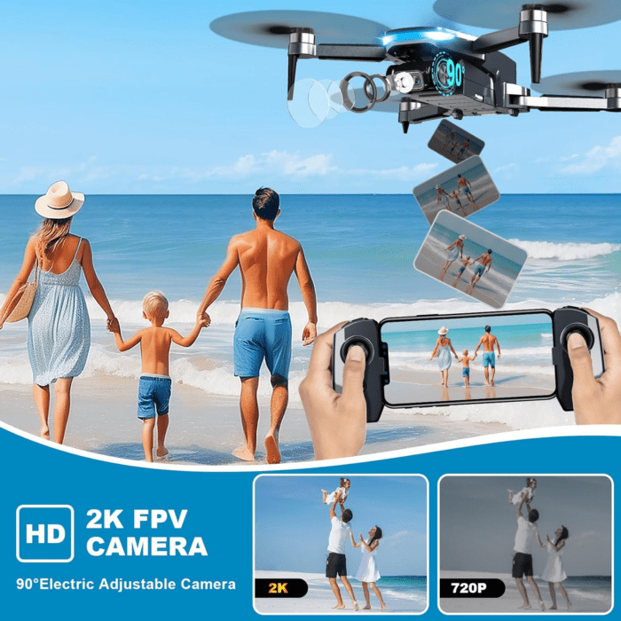 Drone with Camera, 2K HD FPV Drone with Brushless Motor, 360°Flip, Waypoint Fly, Gesture Selfie, One Key Take Off/Landing, Foldable Mini Drone for Beginners - Image 2