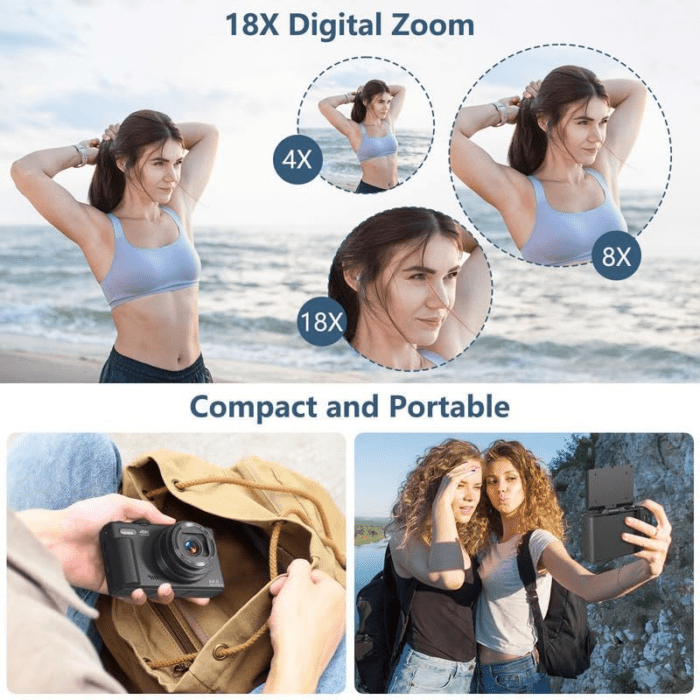 Digital Camera for Photography, 4K Vlogging Camera for Youtube 3" 180° Flip Screen 18X Digital Zoom Compact Retro Camera with 32GB TF Card & 2 Batteries, Black - Image 6