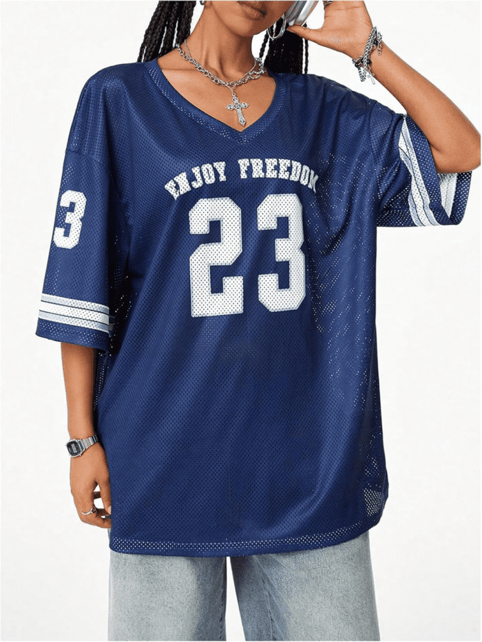 Jersey Shirts for Women Oversized T-Shirt Jersey Top Graphic V Neck T-Shirts for Teen Girls Casual Football Tee Tops - Image 4