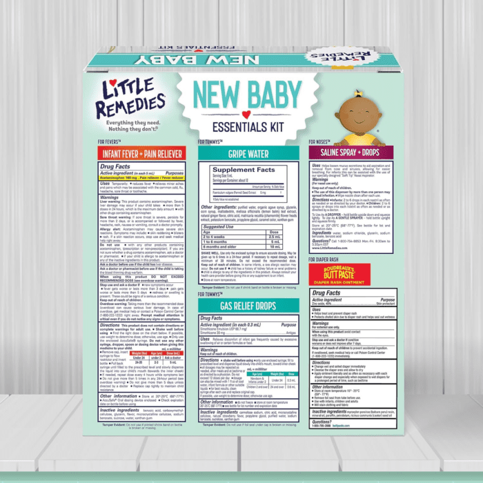 , New Baby Essentials Kit, 6 Newborn Essentials, Saline Nasal Spray, Gas Relief Drops, Gripe Water, Fever Reliever, & Diaper Ointment - Image 8