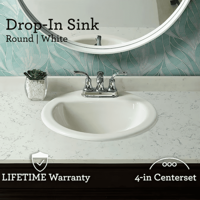 Vitreous China Drop-In round White Bathroom Sink (19-In X 19-In) - Image 3