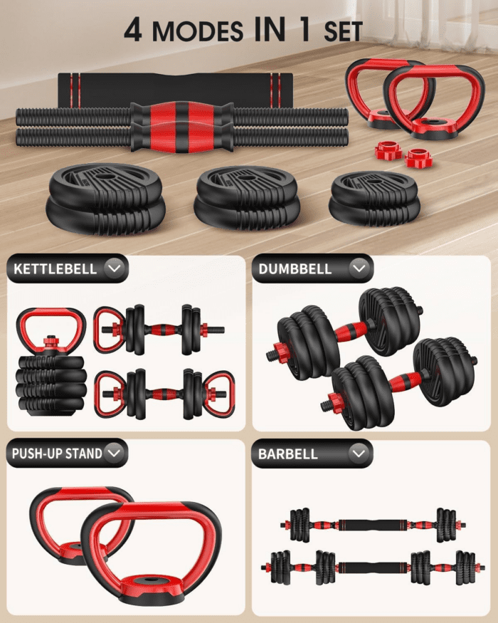 Adjustable Dumbbells, 10/25/35/55/70/90Lbs Free Weight Set with Connector, 4 In1 Dumbbells Set Used as Barbell, Kettlebells, Push up Stand, Fitness Exercises for Home Gym Suitable Men/Women - Image 6