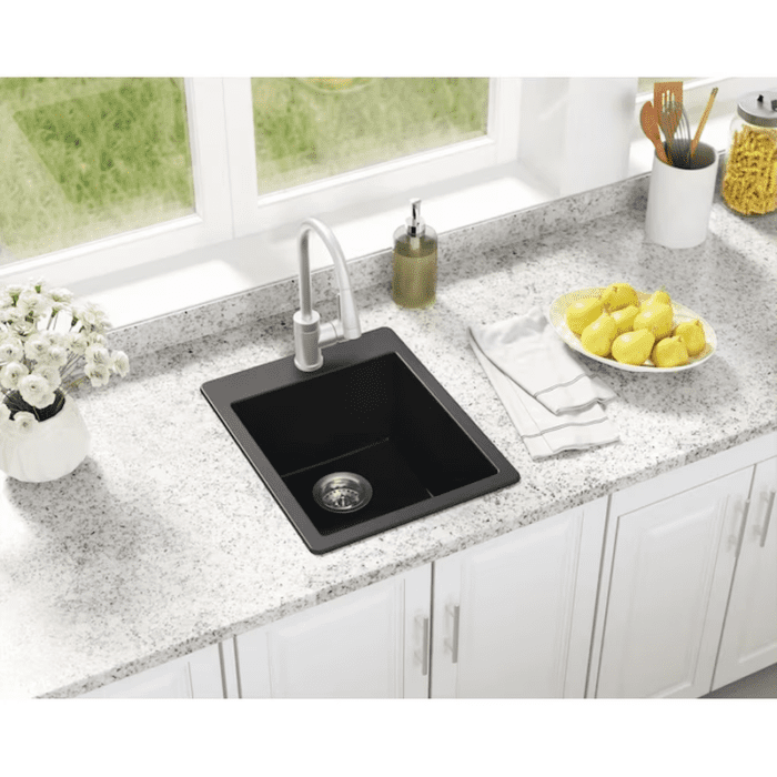 Deforest Collection Dual-Mount 33-In X 22-In Nero Granite Single Bowl 5-Hole Retrofit Kitchen Sink - Image 12