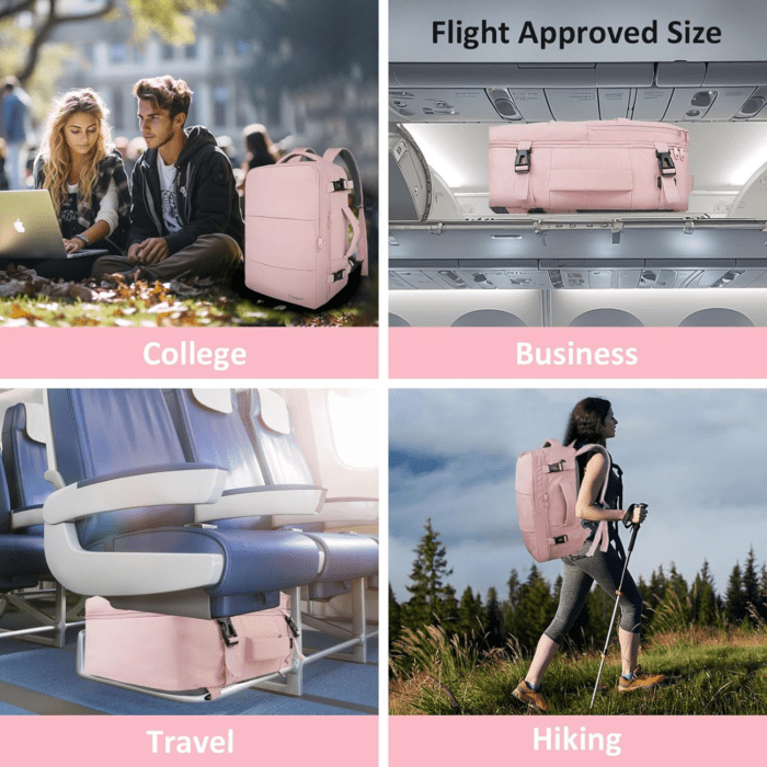 Travel Backpack for Women, Carry on Backpack with USB Charging Port & Shoe Pouch, TSA 15.6Inch Laptop Backpack Flight Approved, Nurse Bag Casual Daypack for Weekender Business Hiking, Pink - Image 9