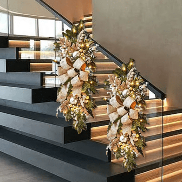 Door Stairs Wreath Christmas Wreath Hanging Pendants Artificial Flowers Stairway Swag Trim Garland Christmas Decorations 2024 - Image 3