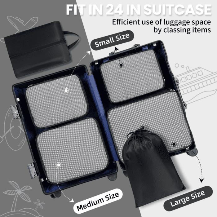 6 Set Packing Cubes Luggage Packing Organizers for Travel Accessories (Black) - Image 7