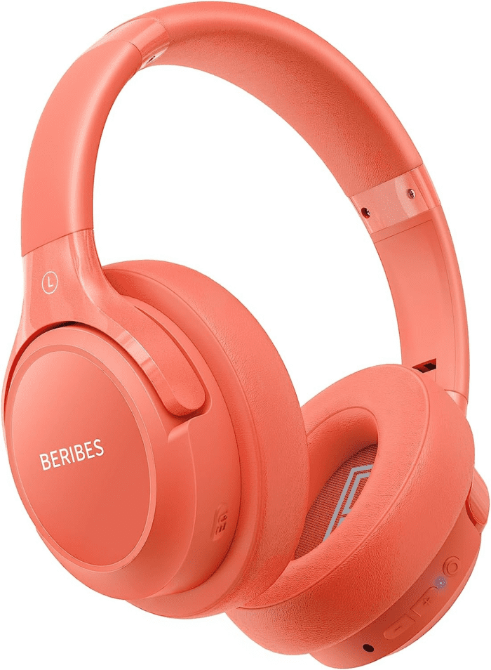 Bluetooth Headphones over Ear, 65H Playtime and 6 EQ Music Modes Wireless Headset with Microphone,Hifi Stereo Foldable Lightweight, Deep Bass for Home Office Outdoors Etc(Orange Red)