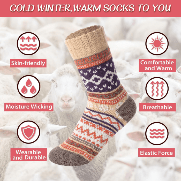 Wool Socks - Vintage Winter Warm Wool Socks for Women, Soft Cozy Socks, Thick Knit Boots Socks Gifts for Women Men - Image 5