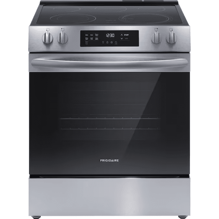 30-In Glass Top 5 Burners 5.3-Cu Ft Steam Cleaning Slide-In Electric Range (Stainless Steel)