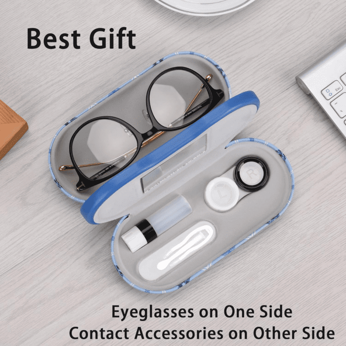 2 in 1 Double Sided Portable Contact Lens Case and Glasses Case,Dual Use Design with Built-In Mirror, Tweezer and Contact Lens Solution Bottle Included for Travel Kit - Image 4