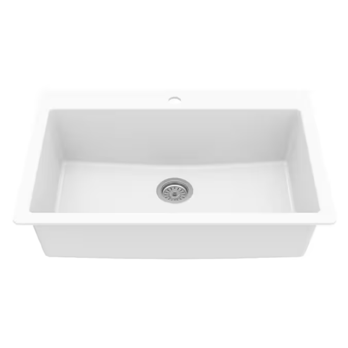 Drop-In 33-In X 22-In White Quartz Single Bowl 1-Hole Kitchen Sink - Image 3