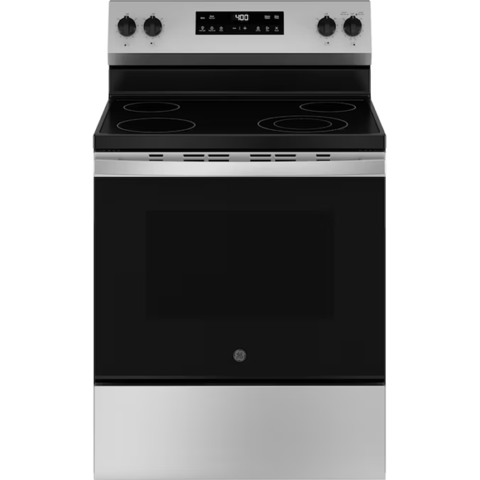 30-In Glass Top 4 Burners 5.3-Cu Ft Steam Cleaning Freestanding Electric Ran (Stainless Steel)