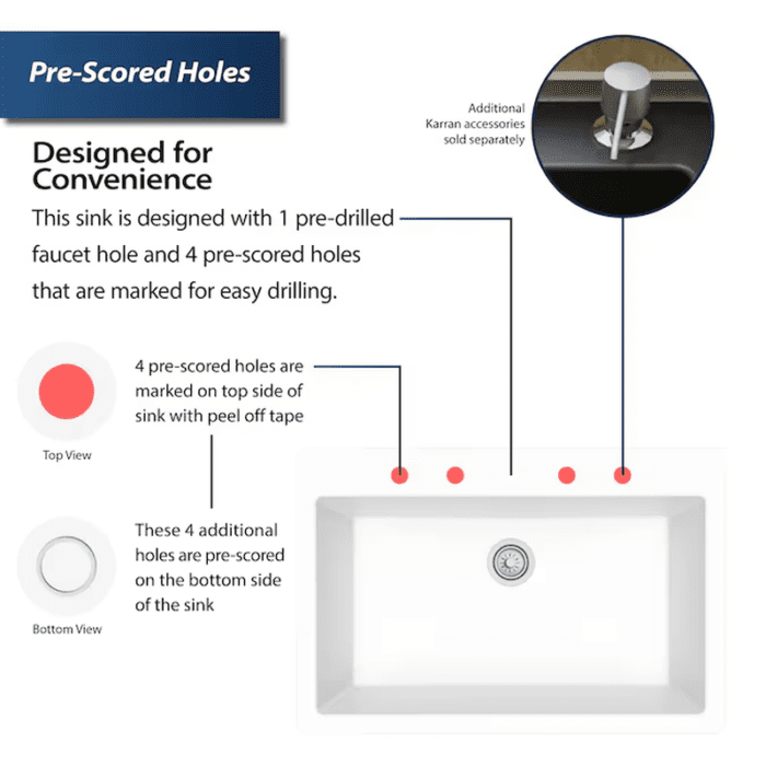 Drop-In 33-In X 22-In White Quartz Single Bowl 1-Hole Kitchen Sink - Image 8