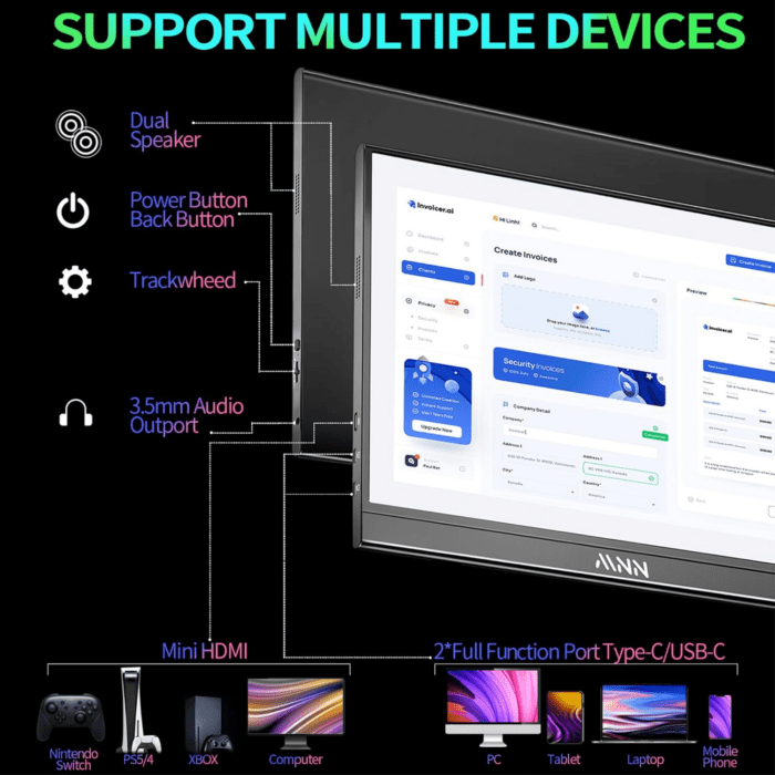 Portable Monitor 15.6Inch FHD 1080P USB C HDMI Gaming Ultra-Slim IPS Display W/Smart Cover & Speakers,Hdr Plug&Play, External Monitor for Laptop PC Phone Mac (15.6'' 1080P) - Image 4