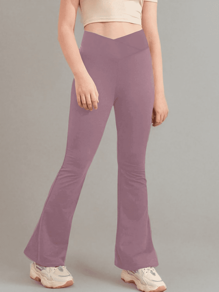 Girl'S Leggings Cross High Waisted Flare Pants Yoga Bootcut Pants Solid Color Full Length Bell Bottoms - Image 4