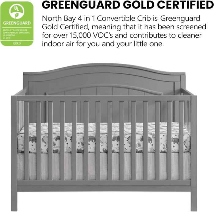 North Bay 4-In-1 Convertible Baby Crib, Dove Gray, Greenguard Gold Certified - Image 6