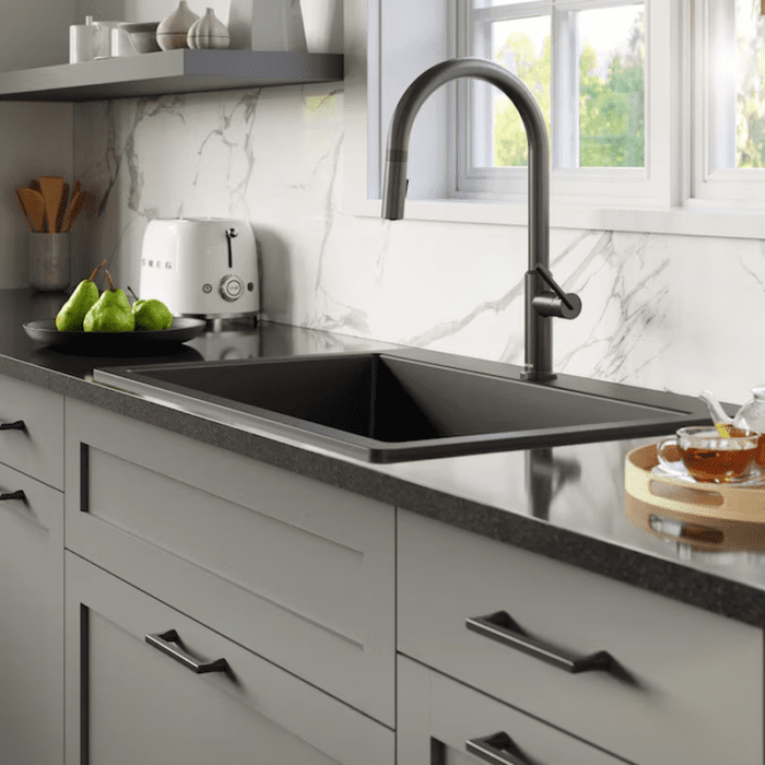 Drop-In 33-In X 22-In Black Quartz Single Bowl 1-Hole Kitchen Sink - Image 3