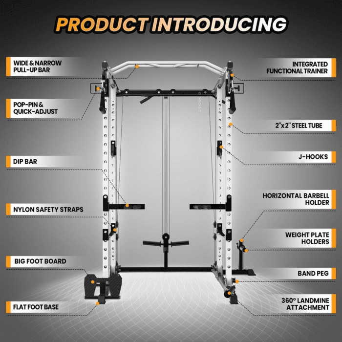 Power Cage, 2000 Lbs Power Rack with Cable Cross-Over System, Multi-Functional Strength Training Squat Rack with LAT Pull down System, Home Gym Equipment with Training Attachment - Image 5