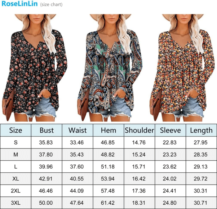 Womens Long Sleeve Tunic Tops Floral Fall Blouse Shirts - Image 5