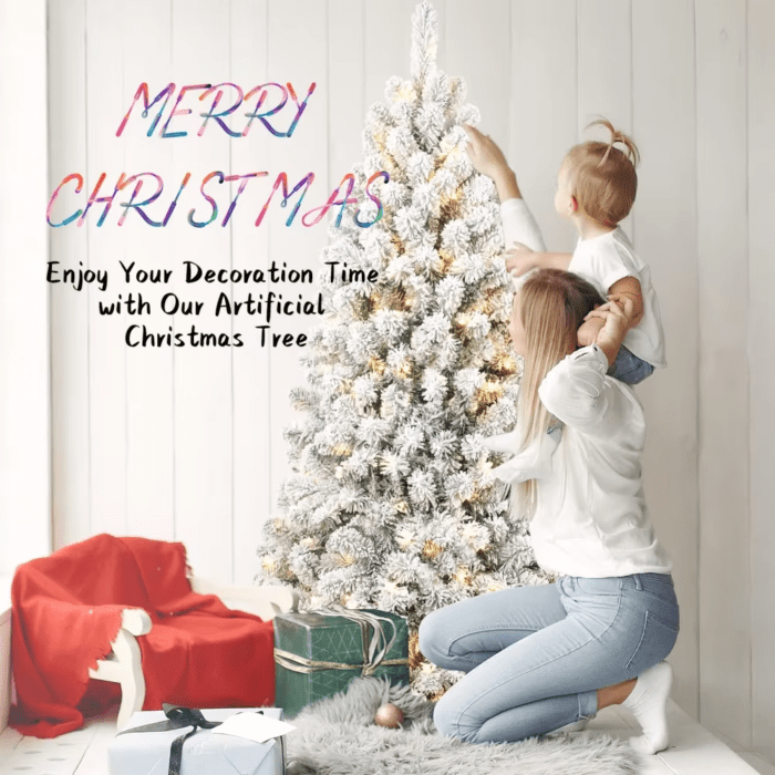 6Ft Pre-Lit Flocked Christmas Tree, Artificial Christmas Tree with Lights, Snow Frosted Trees Christmas Decor 2024 - Image 4