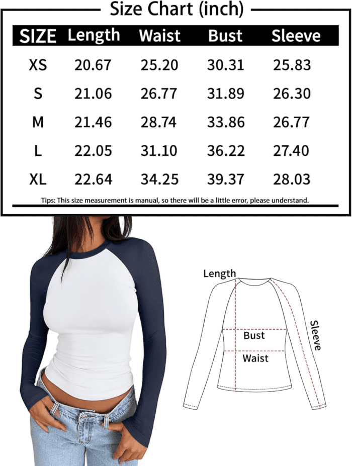 Women'S Long Sleeve Shirts Slim Fit Stretchy Color Block Slightly Cropped Tops - Image 6