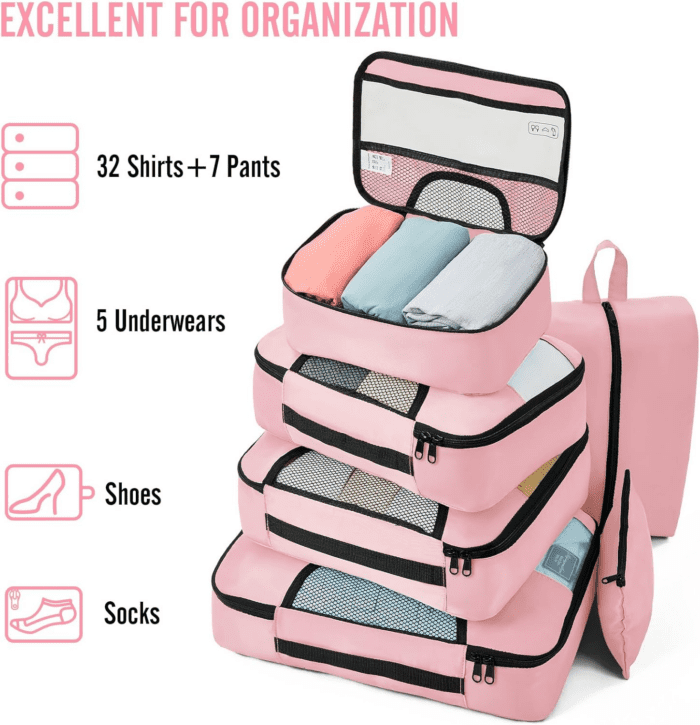 8 Set Packing Cubes for Suitcases, Travel Essentials for Carry On, Luggage Organizer Bags Set for Travel Accessories in 4 Sizes(Extra Large, Large, Medium, Small), Pink - Image 5