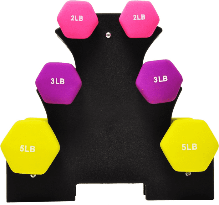 Neoprene Dumbbell Hand Weights, Anti-Slip, Anti-Roll, Hex Shape Colorful, Pair or Set with Stand - Image 2