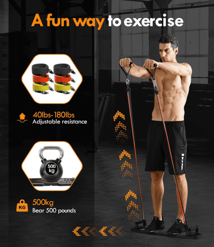 Push up Board,Home Gym,Portable Exercise Equipment,Pilates Bar & 20 Fitness Accessories with Resistance Bands & Ab Roller Wheel,Full Body Workout at Home. - Image 3