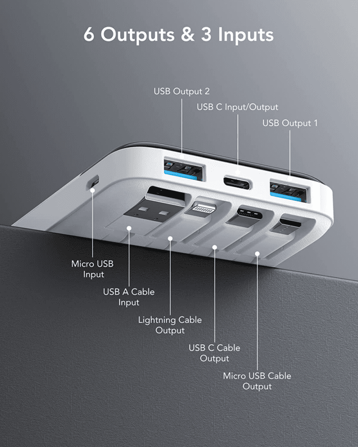 Portable Charger with Built in Cables, Portable Charger with Cords Wires Slim 10000Mah Travel Battery Pack 6 Outputs 3 Inputs 3A Fast Charging Power Bank for Samsung Google Pixel LG Moto Iphone Ipad - Image 6