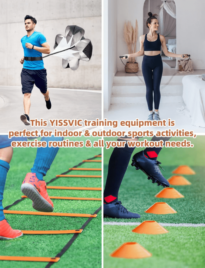 Agility Ladder 20 Feet 12 Adjustable Rungs Speed Training Equipment Set, Agility Ladder, Football Cones, Running Parachute, Jump Rope, Resistance Bands - Image 7