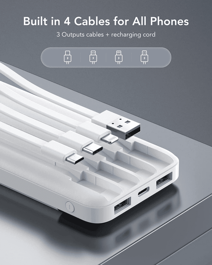 Portable Charger with Built in Cables, Portable Charger with Cords Wires Slim 10000Mah Travel Battery Pack 6 Outputs 3 Inputs 3A Fast Charging Power Bank for Samsung Google Pixel LG Moto Iphone Ipad - Image 2