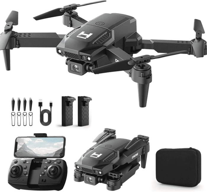 Mini Drone with Camera for Adults Beginner Kids, 1080P Wifi FPV, Foldable, 2 Batteries, One-Click Take Off/Landing, Altitude Hold Black