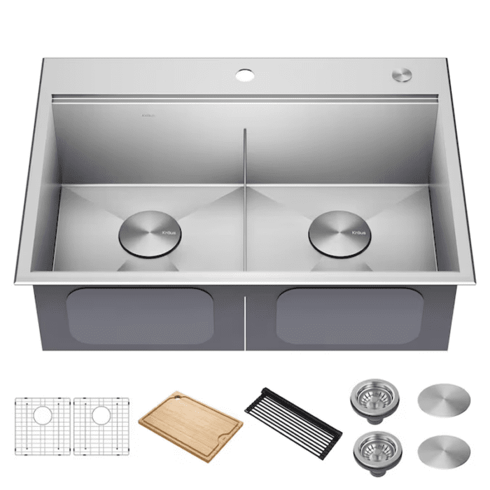 Kore Workstation Dual-Mount 33-In X 22-In Stainless Steel Single Bowl 2-Hole Workstation Kitchen Sink - Image 20