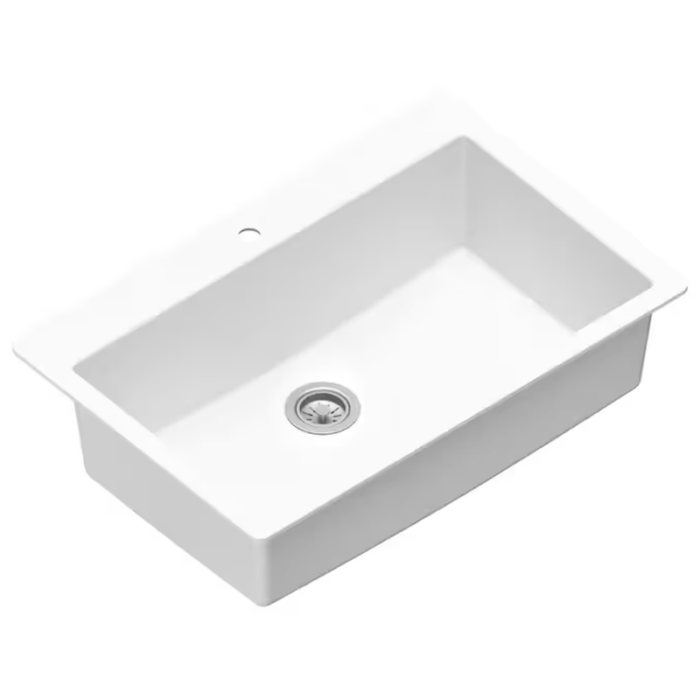 Drop-In 33-In X 22-In White Quartz Single Bowl 1-Hole Kitchen Sink - Image 12