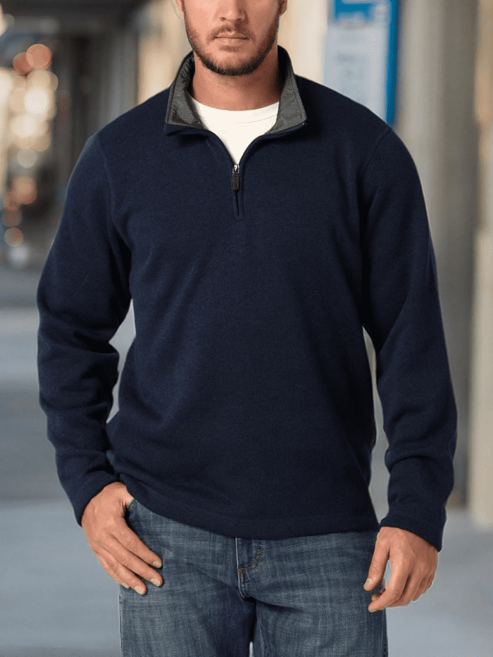 Men'S Long Sleeve Fleece Quarter-Zip Sweater - Image 5