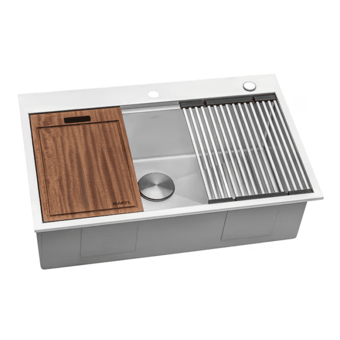 Siena Drop-In 33-In X 22-In Brushed Stainless Steel Single Bowl 2-Hole Workstation Kitchen Sink - Image 4