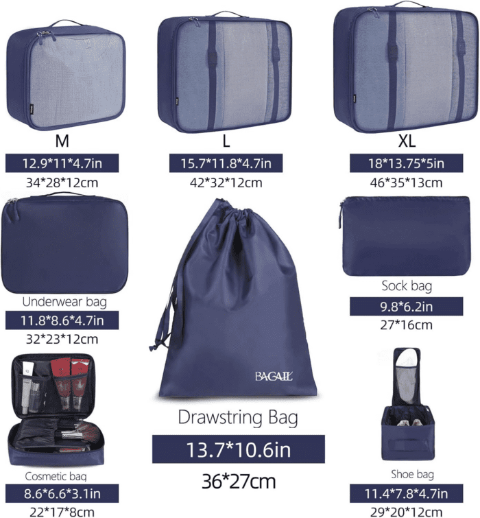 8 Set Packing Cubes Luggage Packing Organizers for Travel Accessories-Indigo - Image 2