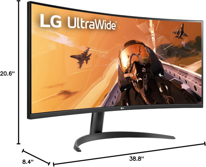 34WP60C-B 34-Inch 21:9 Curved Ultrawide QHD (3440X1440) VA Display with Srgb 99% Color Gamut and HDR 10, AMD Freesync Premium and 3-Side Virtually Borderless Screen Curved QHD Tilt,Black - Image 9