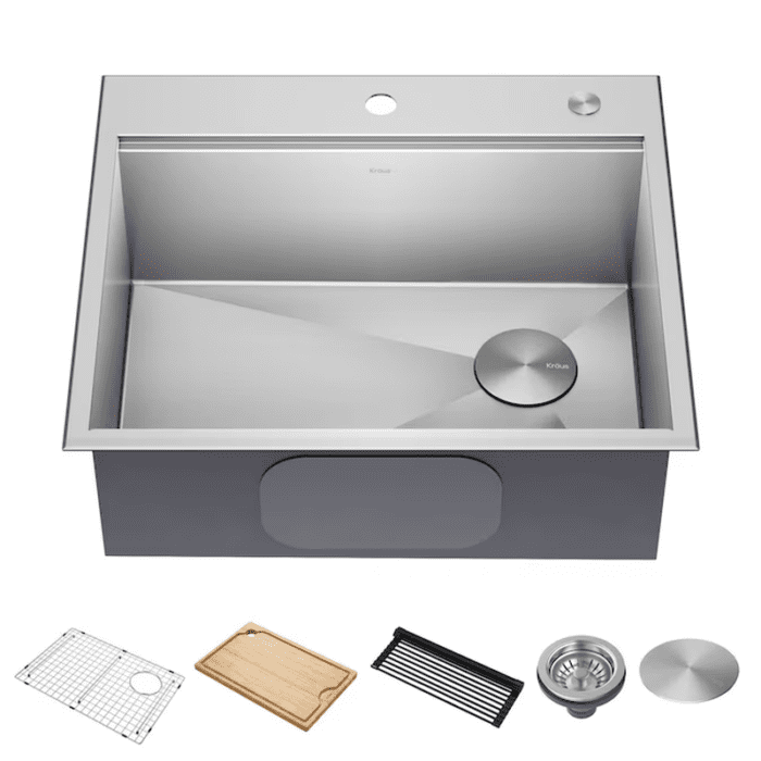 Kore Workstation Dual-Mount 33-In X 22-In Stainless Steel Single Bowl 2-Hole Workstation Kitchen Sink - Image 23