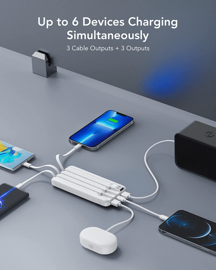 Portable Charger with Built in Cables, Portable Charger with Cords Wires Slim 10000Mah Travel Battery Pack 6 Outputs 3 Inputs 3A Fast Charging Power Bank for Samsung Google Pixel LG Moto Iphone Ipad - Image 3