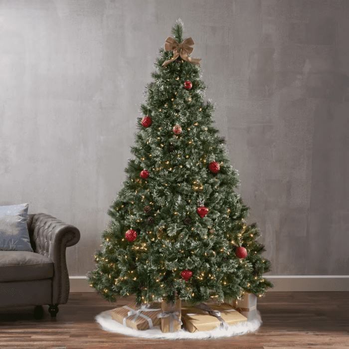 7FT Christmas Trees, Spikes Cashmere and Snow Mane Mixed Tree with 75 Pinecones and 900 LED Light 1233 Tips Christmas Decor 2024 - Image 2