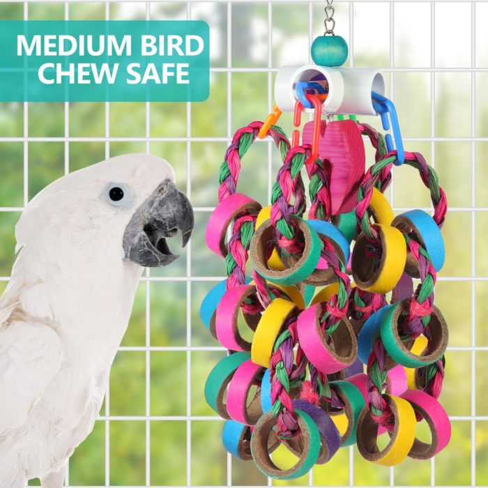 Bird Toys Conure Toys,Bird Parrot Foraging Shredder 24 Pcs Colorful Bagel Chewy Rings for Small Parrots Parakeets Conures Cockatiels Love Bird Cage Accessies (W) - Image 2