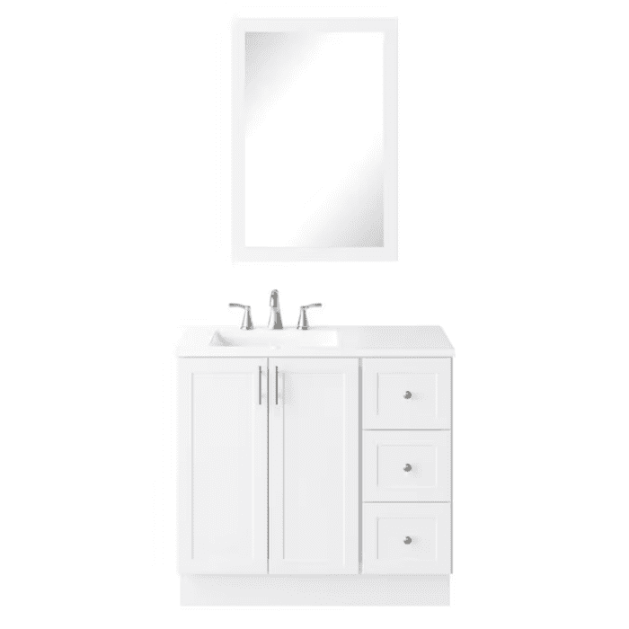 Davies 36-In White Single Sink Bathroom Vanity with White Cultured Marble Top (Mirror Included) - Image 6