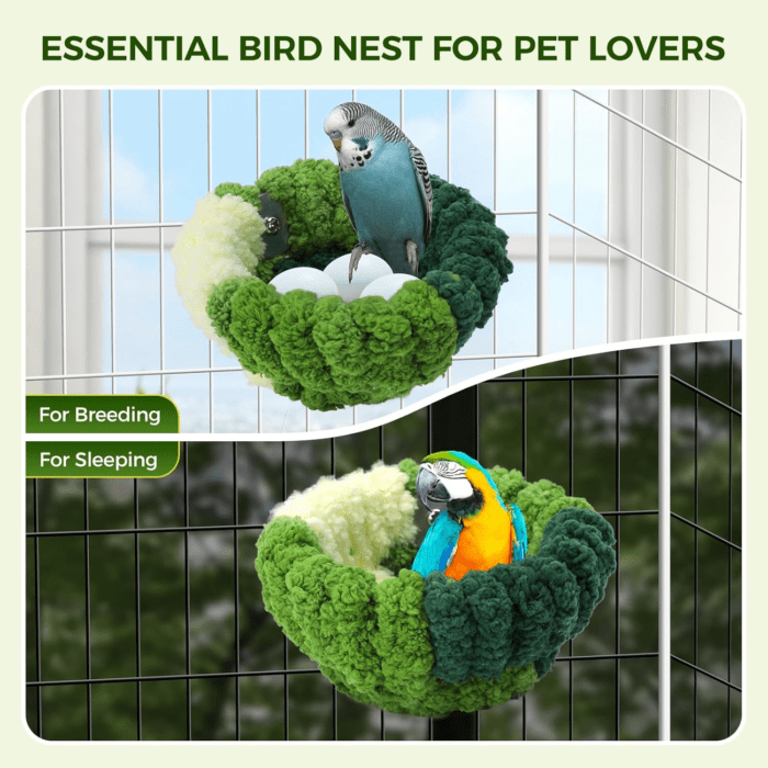 Bird Nest for Cage,Plush Hanging Bird Bed for Parakeet,Breeding Bird House for Conure,Budgie,Cockatiel,Lovebird,Canary,Finch,Hamster,Small Pets,Warm Nest (Green, S) - Image 4