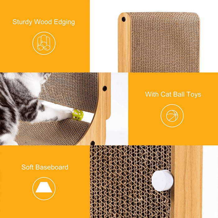 L Shape Cat Scratcher, 26.8 Inch Cat Scratchers for Indoor Cats, Protecting Furniture Cat Scratch Pad, Cardboard Cat Scratching with Ball Toy, Catnip, Large - Image 3